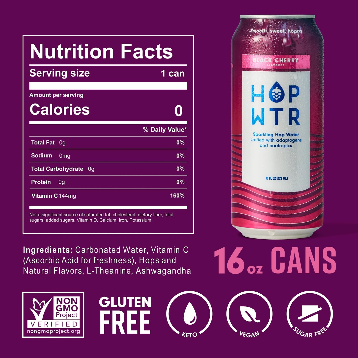 HOP WTR Black Cherry 16oz